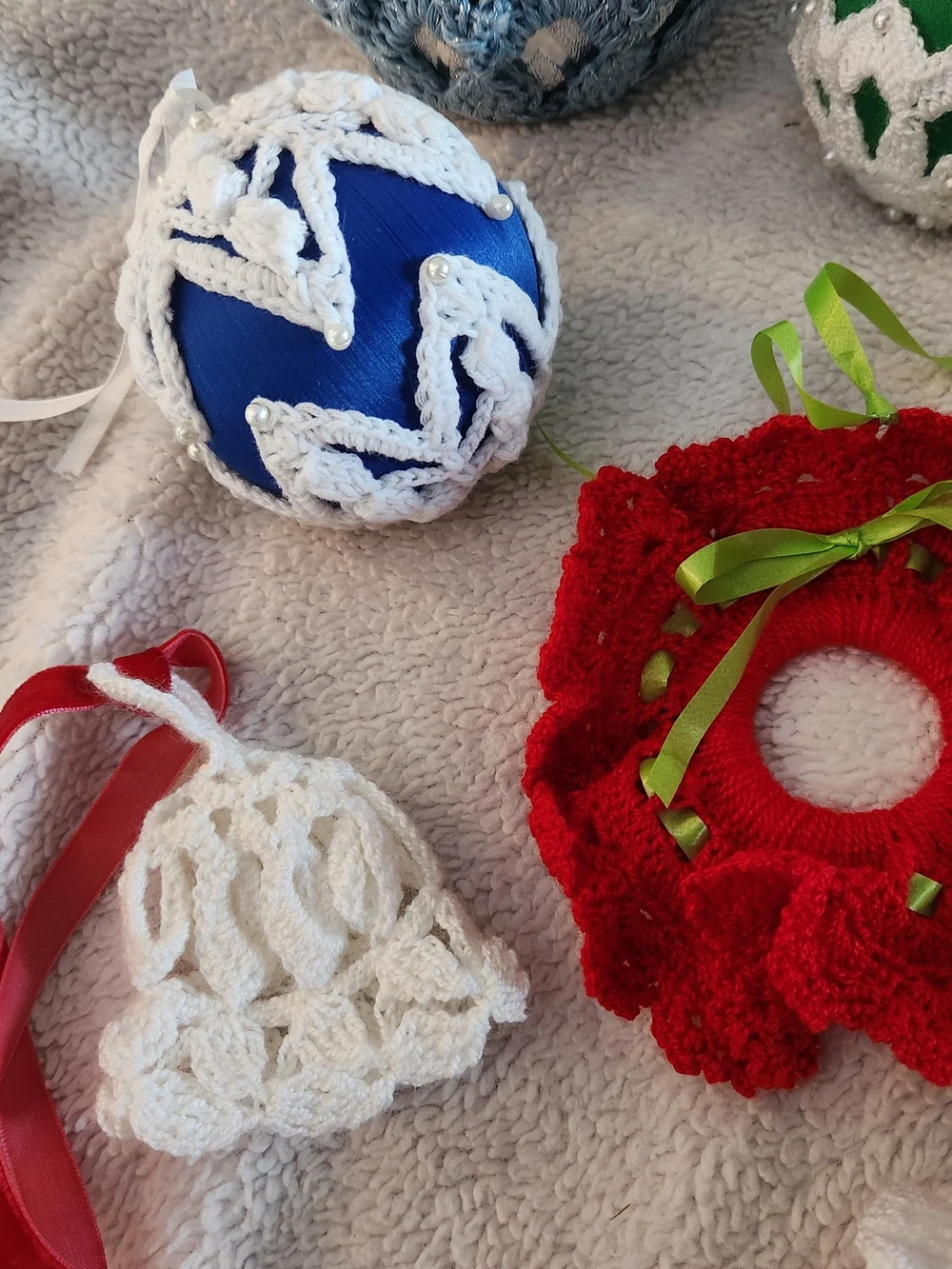 Vintage Handmade Crochet Christmas Ornaments Lot of 8 - Victorian Lace Style